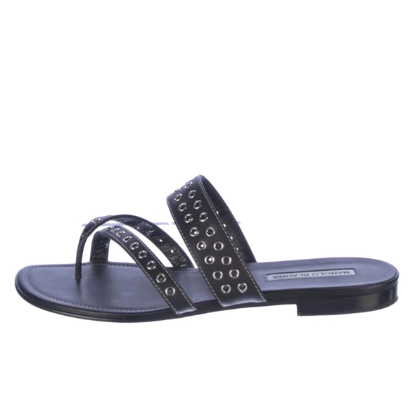 Manolo Blahnik Studded Black Leather Studded SUSA Slides *Runs SUPER Small* - Picture 2 of 6